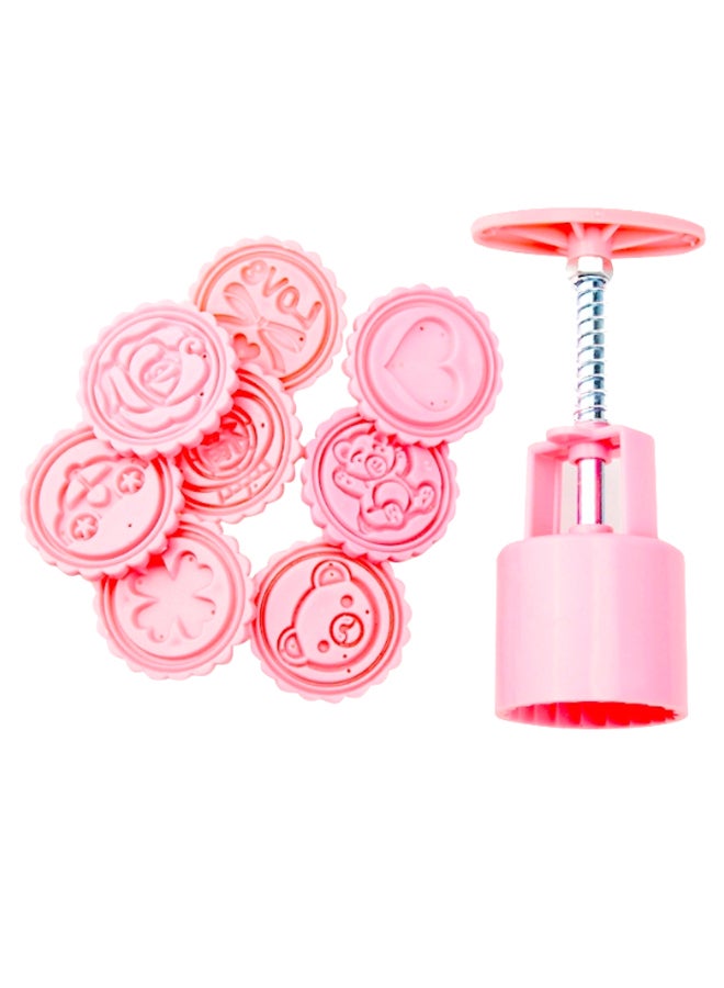 8-Piece Cartoon Pattern Cookie Cutter Set With Cake Mould Pink/Silver 15 x 6centimeter - Image 1