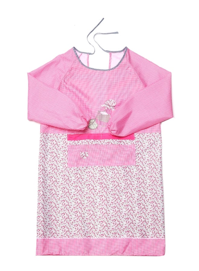 2-Piece Long Sleeve Oil Proof Apron Set Pink/White 97 x 120cm