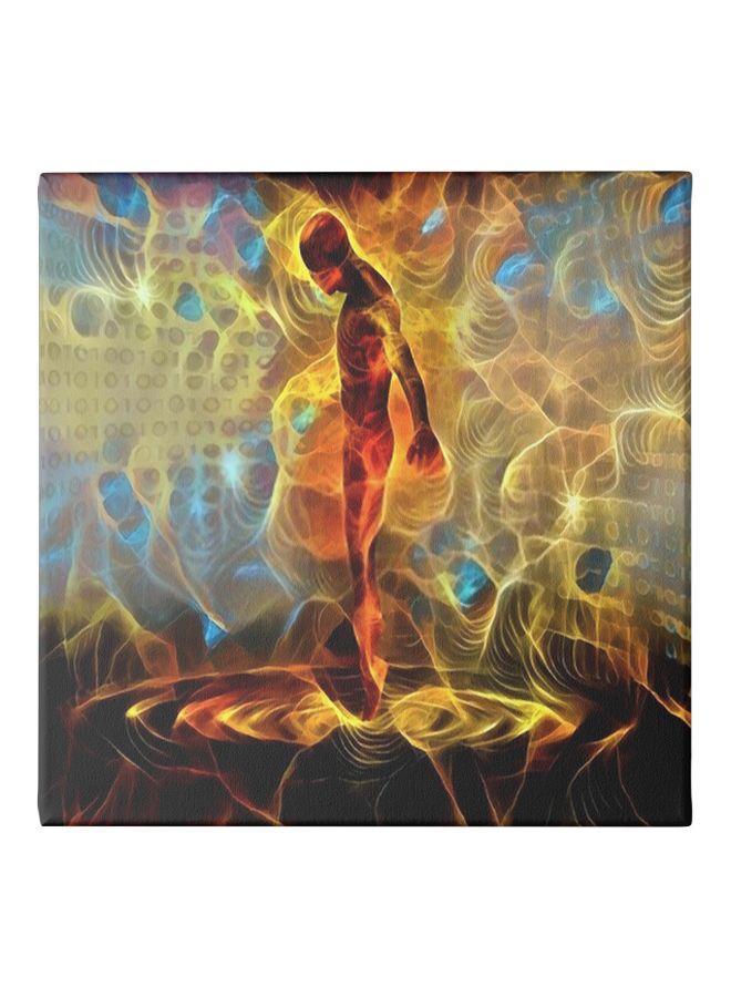لوحة فنية لديكور الحائط من قماش الكانفاس مع إطار أسود/ أصفر/ أزرق 30x30سم