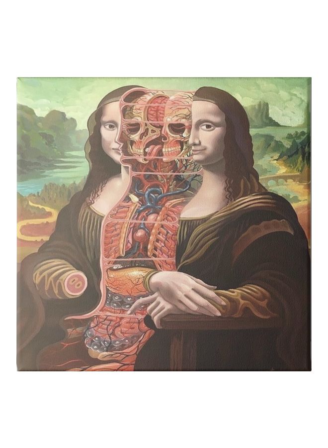 لوحة فنية من قماش الكانفاس لديكور الحائط عليها صورة الموناليزا متعدد الألوان 30x30سم
