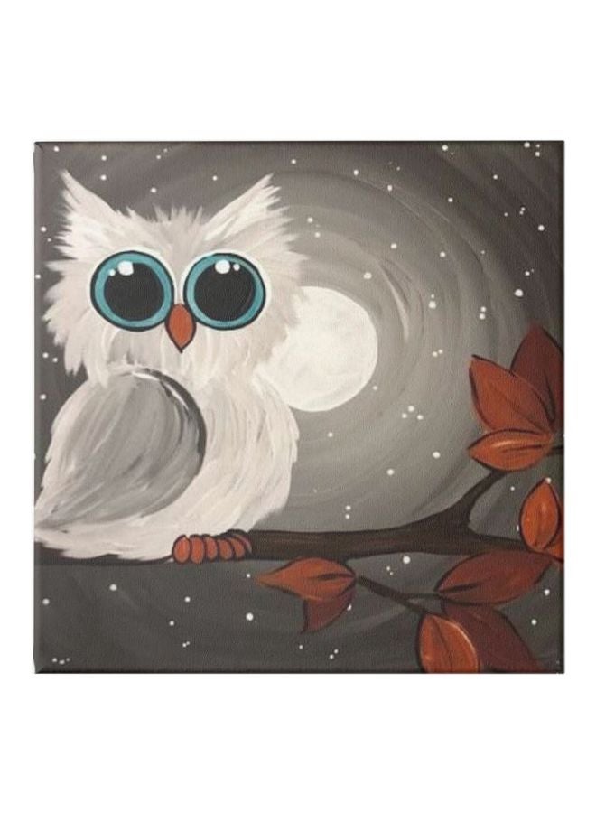 Owl Canvas Framed Wall Painting White/Grey/Brown 30x30cm