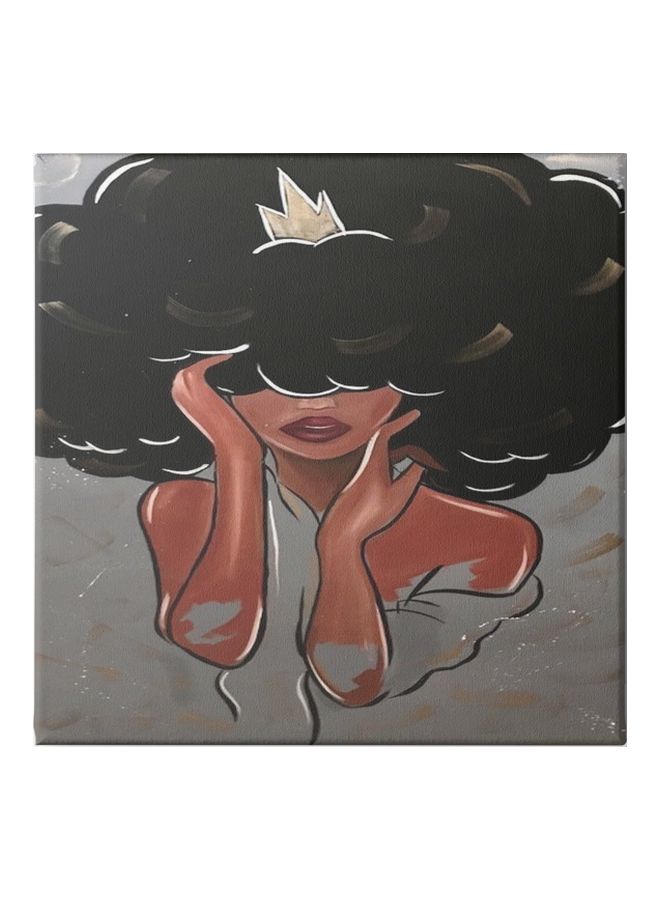 Thick Hair Girl Wall Art Painting With Frame Multicolour 30x30cm