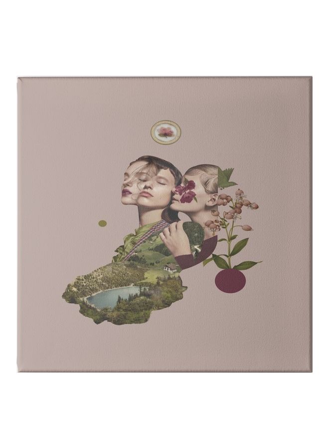 Girl Embodies With The Nature Canvas Wall Painting With Frame Beige/Green/Blue 30x30cm