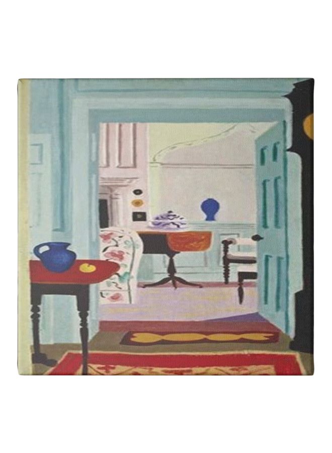 لوحة فنيّة جدارّية بإطار يمثل منزلاً أزرق/وردي/أحمر 30x30سم