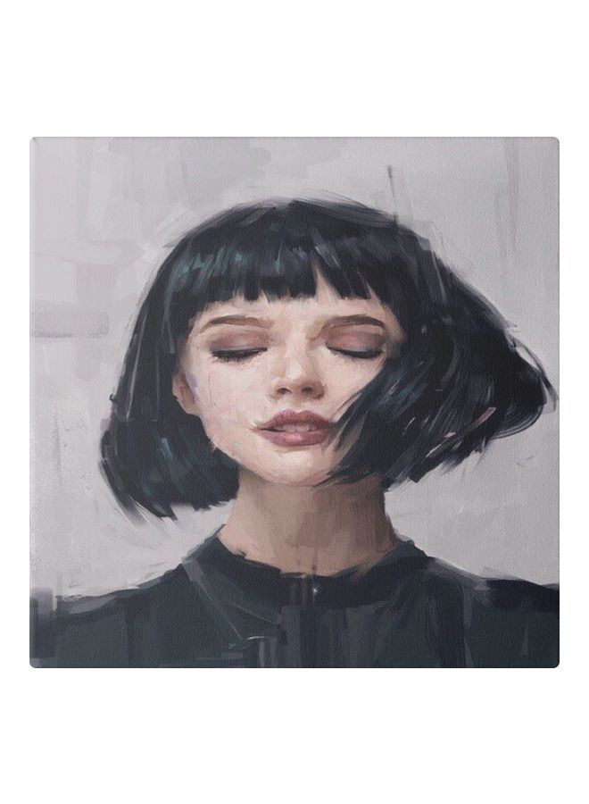 Girl Framed Wall Painting Black/Beige/Grey 30x30cm