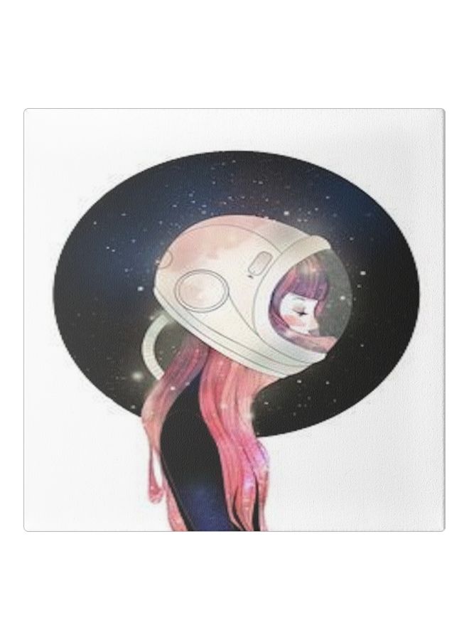 A Girl Wearing A Helmet Space Wall Painting With Frame White/Pink/Beige 30x30cm