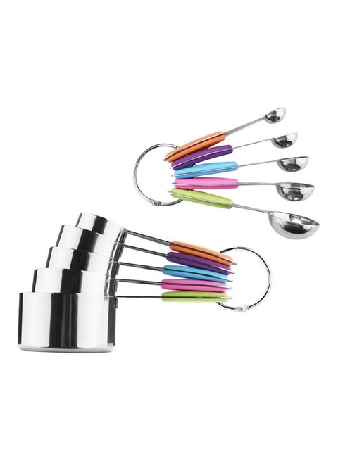 10-Piece Measuring Cups And Spoons Set Silver 19x9x8cm