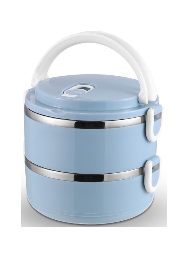Portable Double Layer Lunch Box Blue/White/Silver 14.5x14.5x12cm  - Image 5
