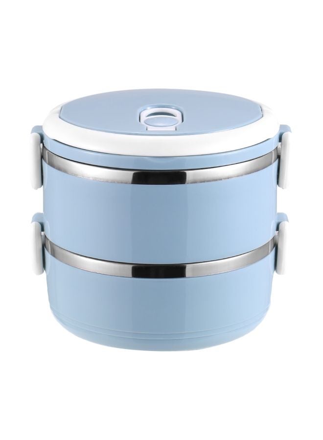 Portable Double Layer Lunch Box Blue/White/Silver 14.5x14.5x12cm  - Image 1