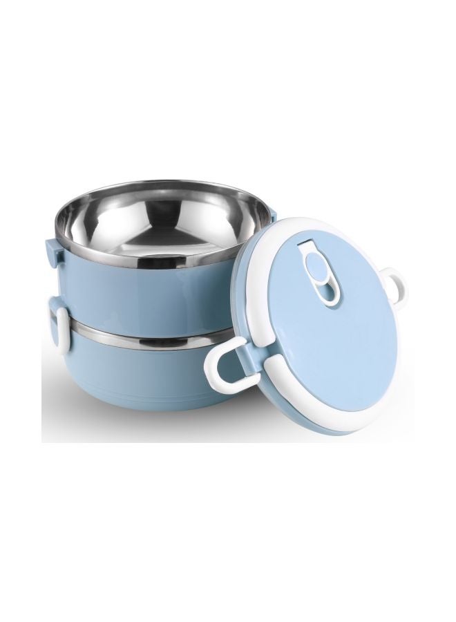 Portable Double Layer Lunch Box Blue/White/Silver 14.5x14.5x12cm  - Image 2