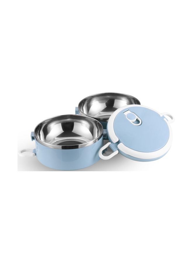 Portable Double Layer Lunch Box Blue/White/Silver 14.5x14.5x12cm  - Image 3