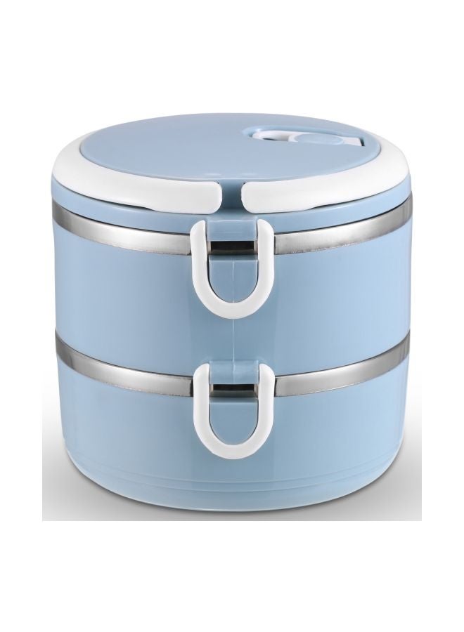 Portable Double Layer Lunch Box Blue/White/Silver 14.5x14.5x12cm  - Image 4