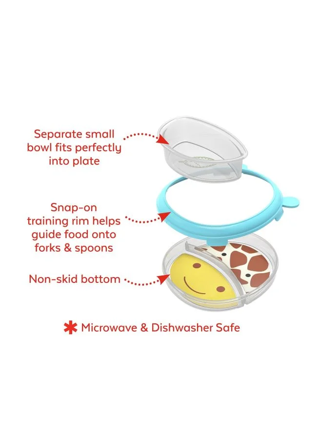 Skip Hop 2-Piece Zoo Smart Serve Plate And Bowl Set - Blue/Yellow/Brown