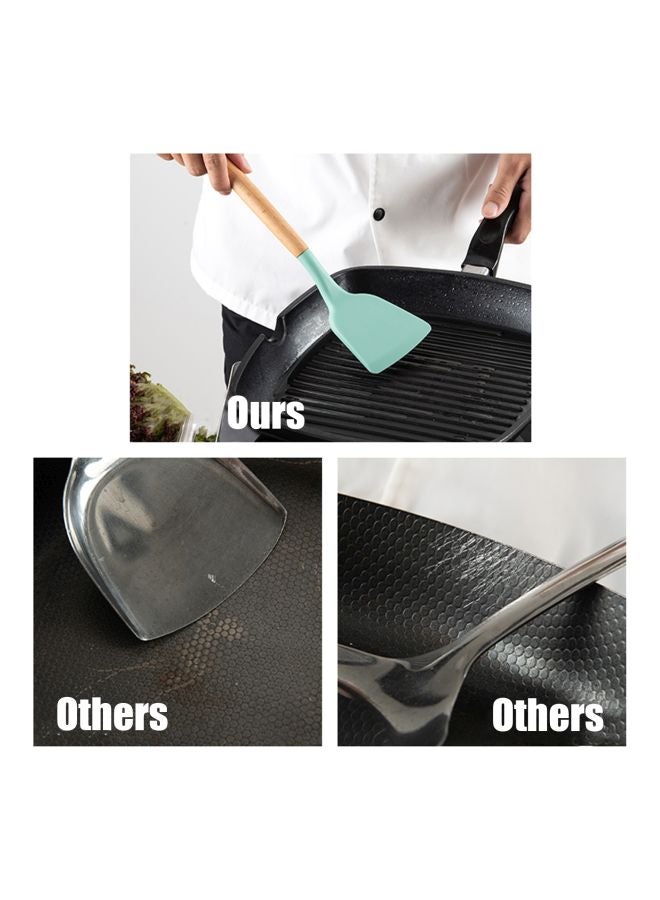 طقم أدوات طهي من السيليكون مكون من 11 قطعة أزرق مائي/ بني Spoon(32), Soup Ladle(32), Turner(32), Spoonula(32), Slotted Spoon(32), Slotted Scrapper(32), Slotted Turner(32), Pasta Server(31), Whisk(26), Basting Brush(27), Tong(27)سم  - Image 3
