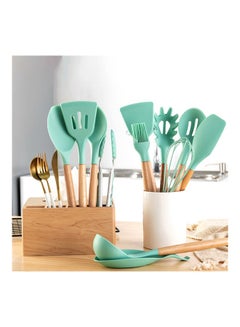 Generic 11-Piece Silicone Cooking Utensils Teal Spoon(32), Soup Ladle(32), Turner(32), Spoonula(32), Slotted Spoon(32), Slotted Scrapper(32), Slotted Turner(32), Pasta Server(31), Whisk(26), Basting Brush(27), Tong(27)cm  - Image 4