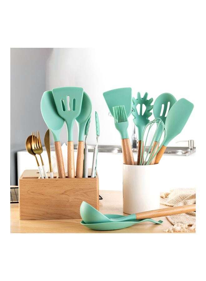 طقم أدوات طهي من السيليكون مكون من 11 قطعة أزرق مائي/ بني Spoon(32), Soup Ladle(32), Turner(32), Spoonula(32), Slotted Spoon(32), Slotted Scrapper(32), Slotted Turner(32), Pasta Server(31), Whisk(26), Basting Brush(27), Tong(27)سم  - Image 4