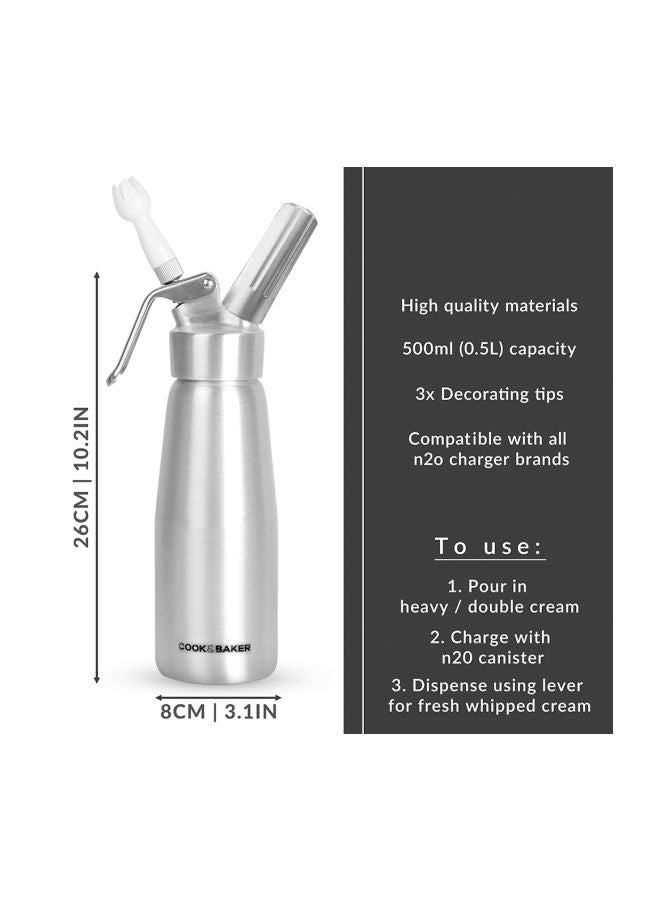 Stainless Steel Whipped Cream Dispenser Silver/White 26x8cm - Image 5