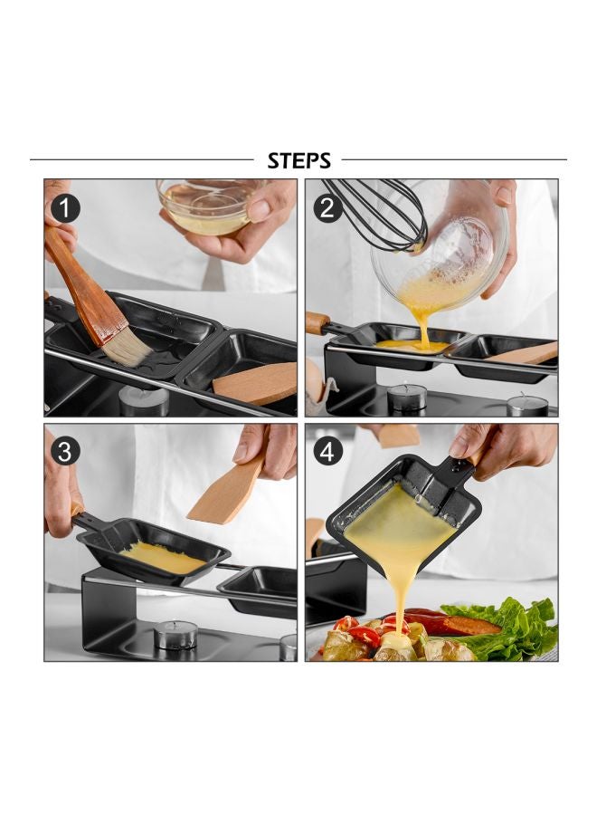 ماركة غير محددة - مجموعة وعاء لوجبة فوندو الجبن مع ملعقة سباتولا أسود / بيج Fondue 230x100x65, Pan 198x93, Spatula 135x40 - Image 1