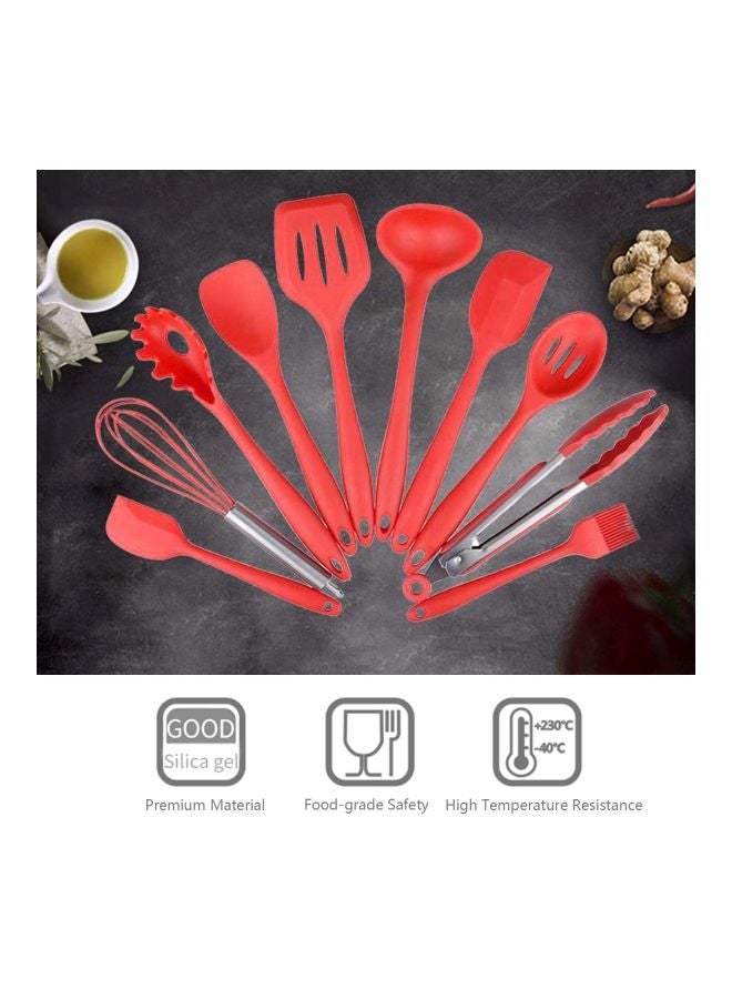 10-Piece Nonstick Cooking Utensils Set Red Ladle 1x3.5, Pasta Fork 1x2.2, Spoonula 1x2.4, Slotted Spoon 1x2.4, Tong 1x1.6, Turner 1x2.8, Large Spatula 1x2.2, Whisk 1x2.4, Small Spatula 1x1.6, Basting Brush 1x1.3inch  - Image 3