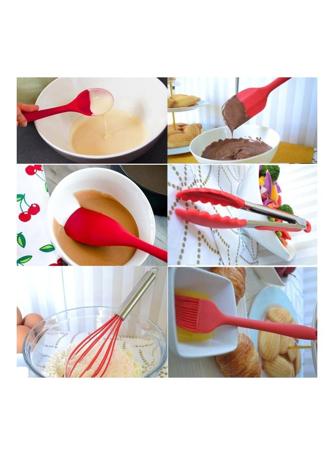 10-Piece Nonstick Cooking Utensils Set Red Ladle 1x3.5, Pasta Fork 1x2.2, Spoonula 1x2.4, Slotted Spoon 1x2.4, Tong 1x1.6, Turner 1x2.8, Large Spatula 1x2.2, Whisk 1x2.4, Small Spatula 1x1.6, Basting Brush 1x1.3inch  - Image 5