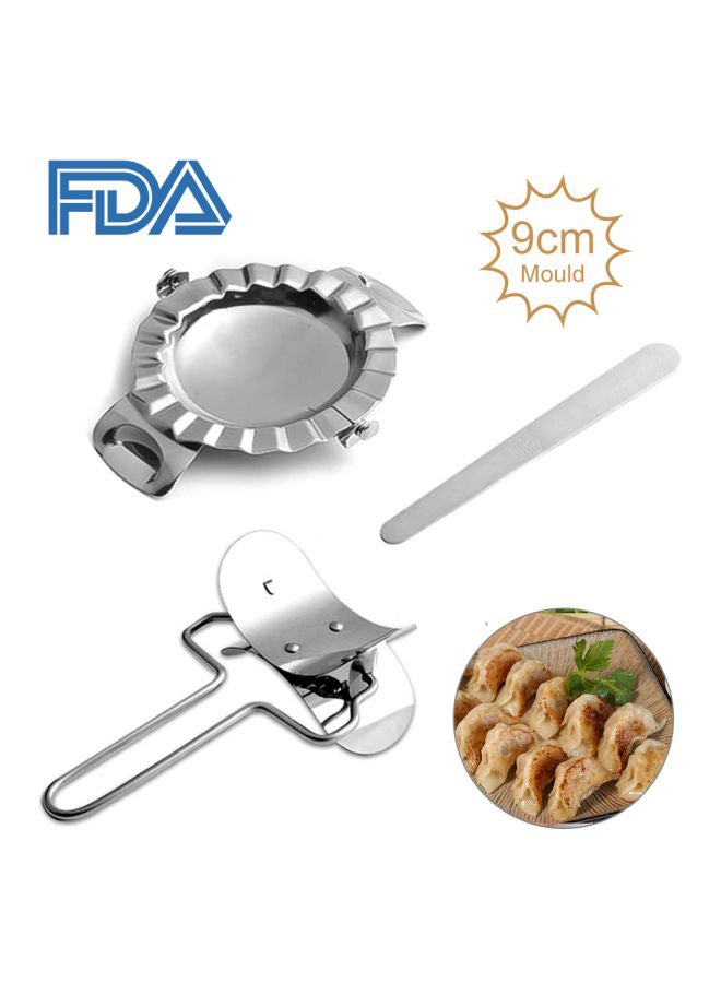 3-Piece Stainless Steel Dumpling Mould Set Silver Dumpling Press (1x9), Dumpling Cut (16x8.7), Filling Spoon (1x16)cm
