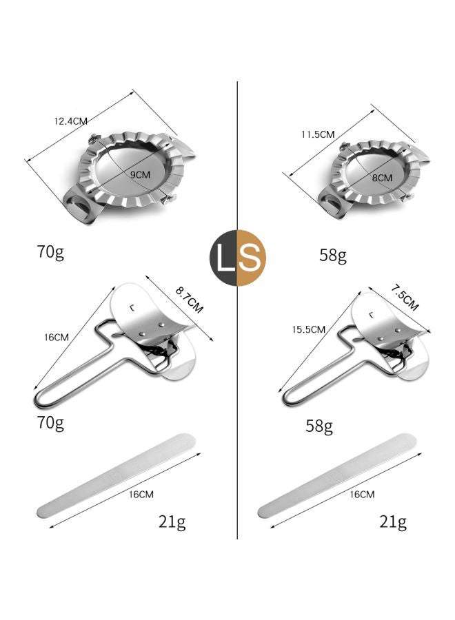 3-Piece Stainless Steel Dumpling Mould Set Silver Dumpling Press (1x9), Dumpling Cut (16x8.7), Filling Spoon (1x16)cm