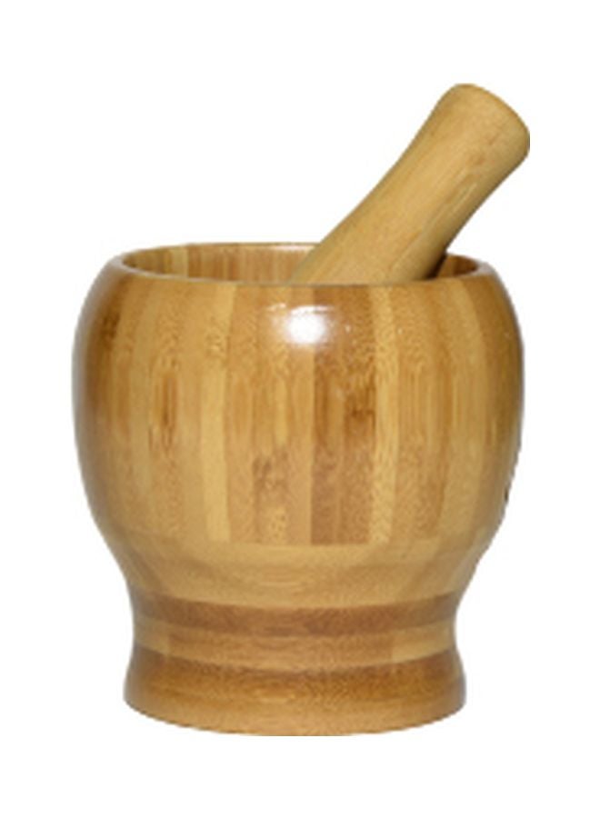 Bamboo Mortar Grinding Set Brown 11x11x10centimeter  - Image 1