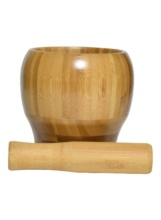 Bamboo Mortar Grinding Set Brown 11x11x10centimeter  - Image 2