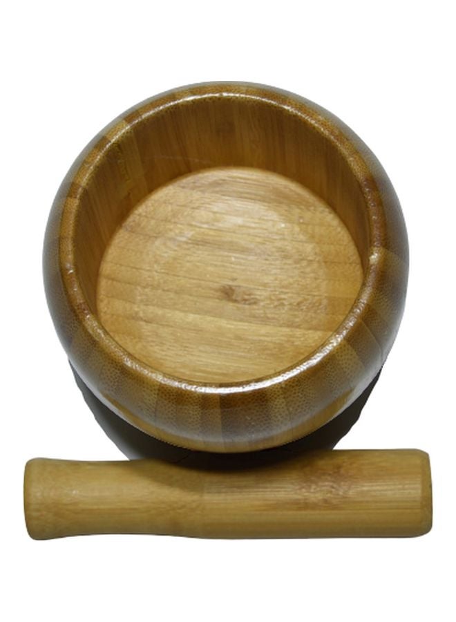 Bamboo Mortar Grinding Set Brown 11x11x10centimeter  - Image 3