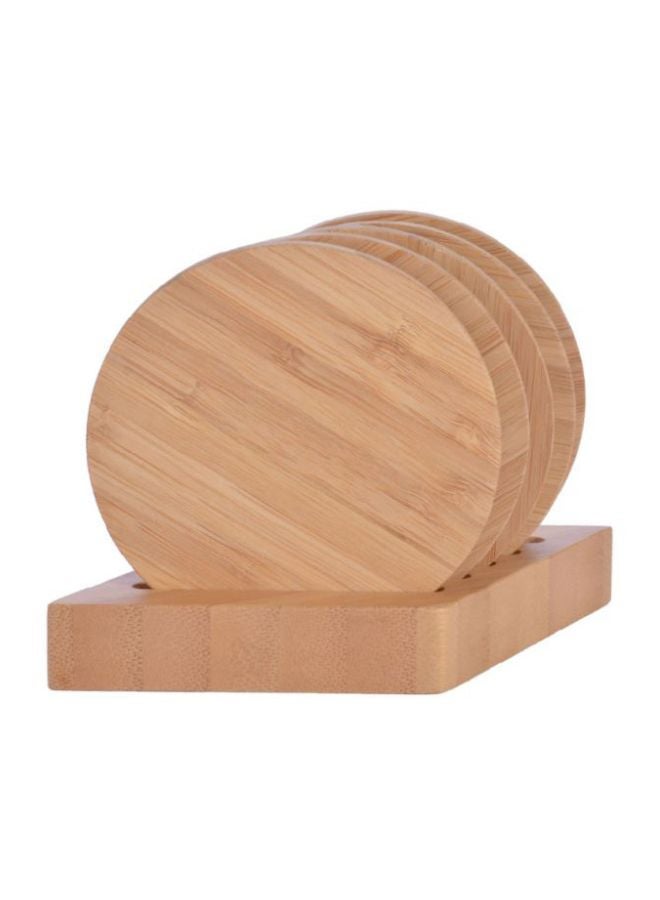 Event Pack Of 5 Bamboo Coaster With Holder Beige Coaster 5 (15x9x5)centimeter  - Image 1