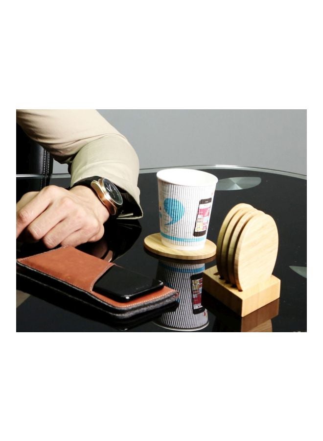 Event Pack Of 5 Bamboo Coaster With Holder Beige Coaster 5 (15x9x5)centimeter  - Image 2