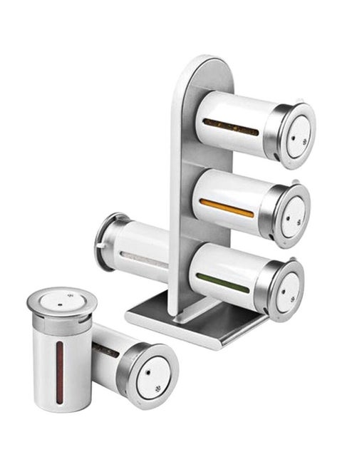 Zero Gravity Countertop Magnetic Spice Rack With Canisters Silver/White