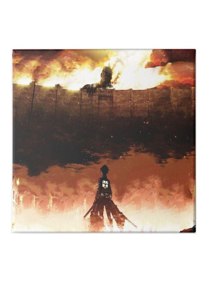 Attack On Titan Framed Wall Painting Brown/Black/Yellow 30x30cm