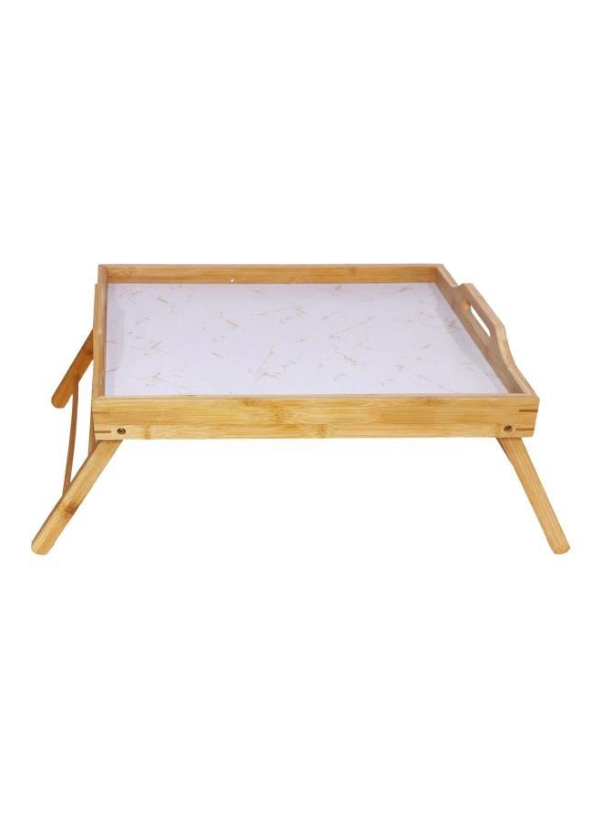 Wooden Serving Tray With Folding Legs Brown/White 46centimeter