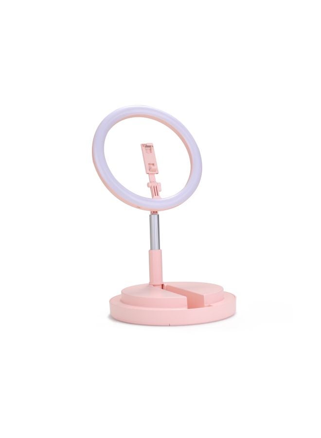 Dimmable LED Selfie Round Light With Phone Clip Pink/Silver - Image 3