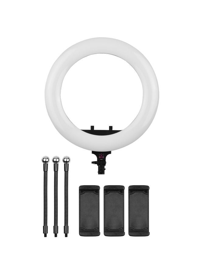 مصباح LED حلقي مع حامل ثلاثي القوائم أبيض - Image 1