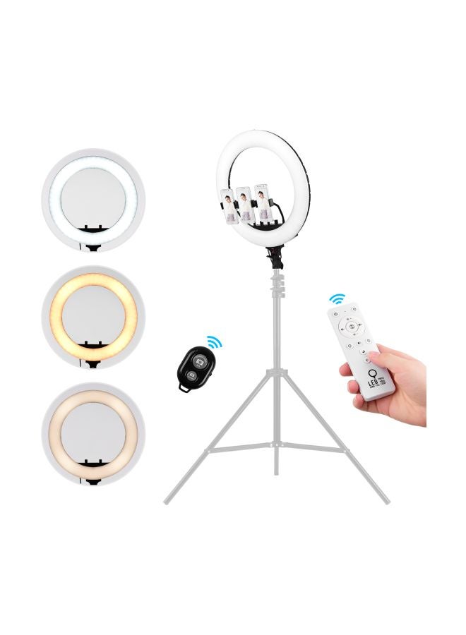 مصباح LED حلقي مع حامل ثلاثي القوائم أبيض - Image 2