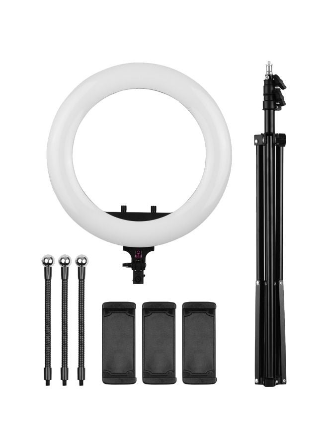 مصباح LED حلقي مع حامل ثلاثي القوائم أبيض - Image 1