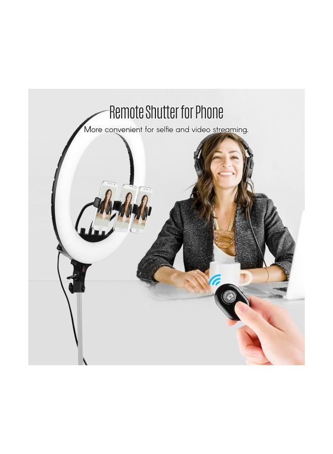 مصباح LED حلقي مع حامل ثلاثي القوائم أبيض - Image 5