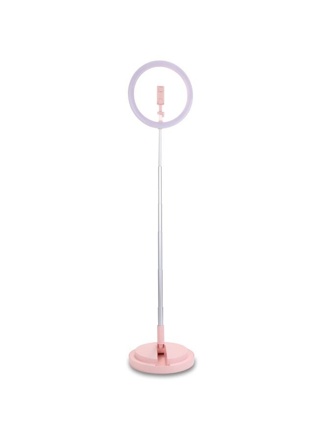 Dimmable LED Selfie Round Light With Phone Clip Pink/Silver - Image 5