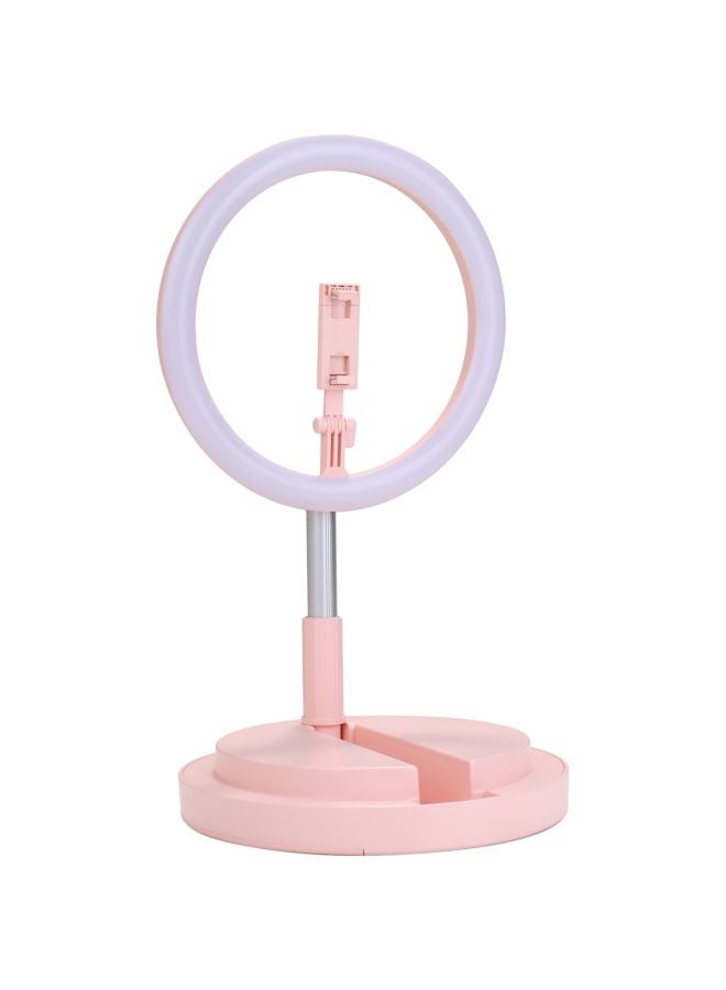 Dimmable LED Selfie Round Light With Phone Clip Pink/Silver - Image 1