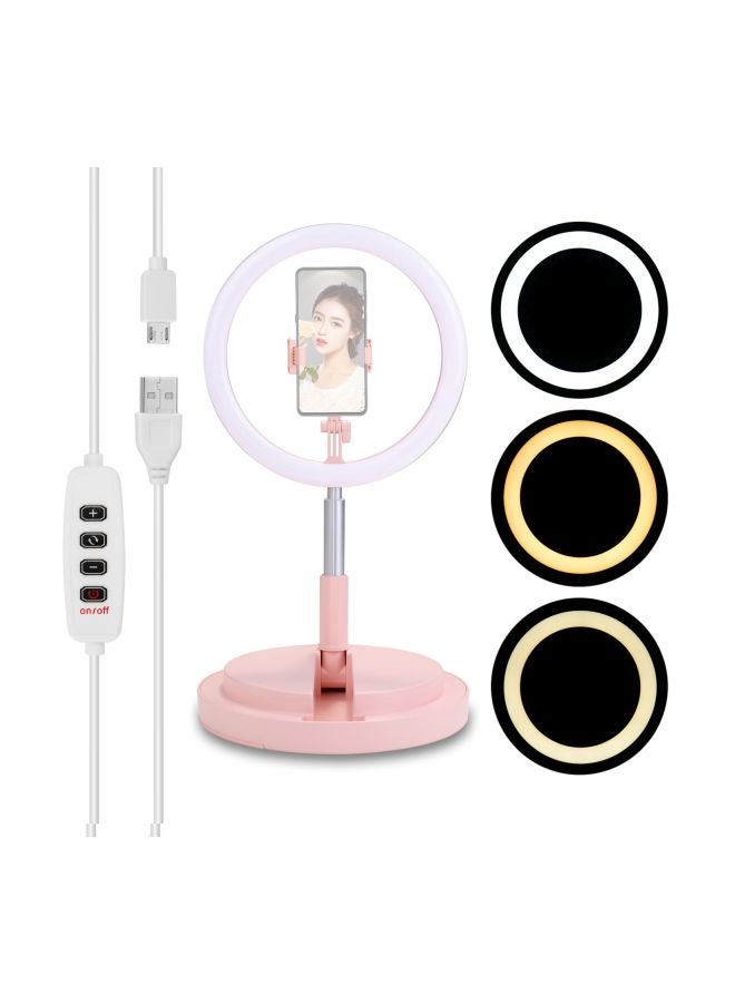 Dimmable LED Selfie Round Light With Phone Clip Pink/Silver - Image 2