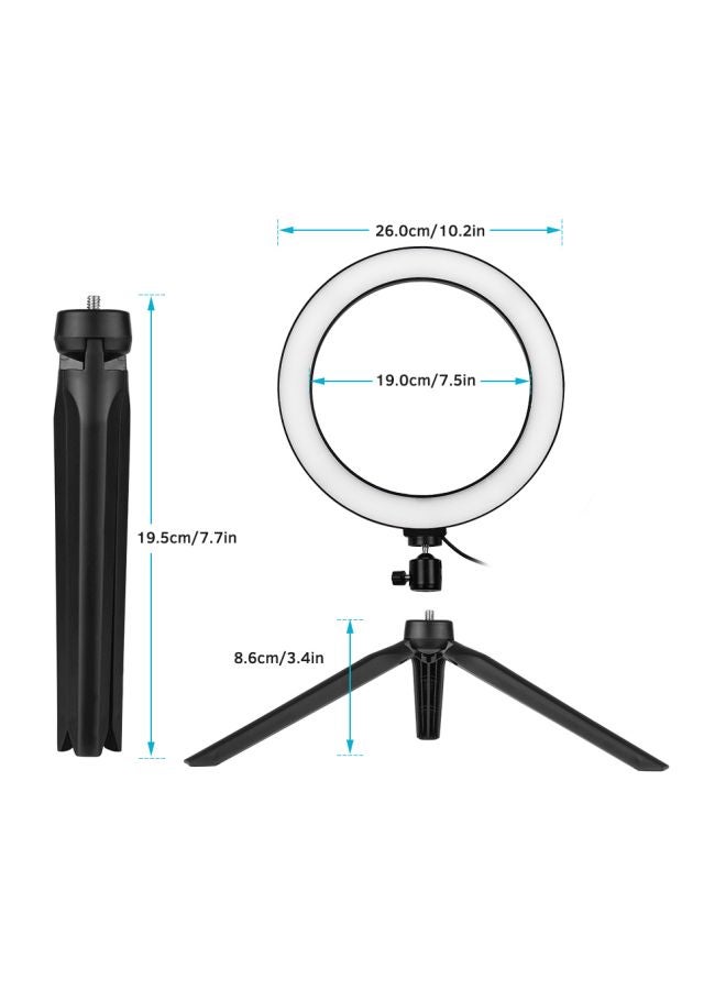 مصباح LED حلقي مع حامل ثلاثي القوائم وحامل للهاتف أبيض - Image 2