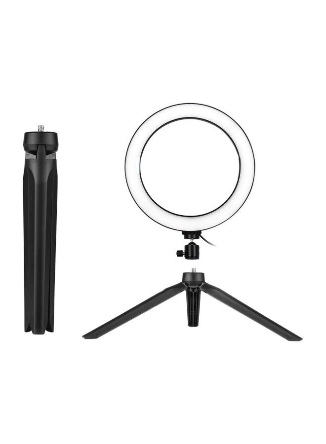 مصباح LED حلقي مع حامل ثلاثي القوائم وحامل للهاتف أبيض - Image 1