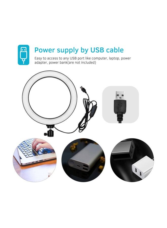 مصباح LED حلقي مع حامل ثلاثي القوائم وحامل للهاتف أبيض - Image 4