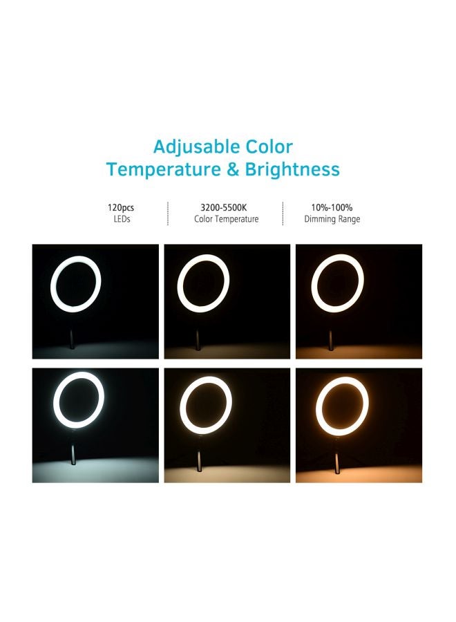 مصباح LED حلقي مع حامل ثلاثي القوائم وحامل للهاتف أبيض - Image 5