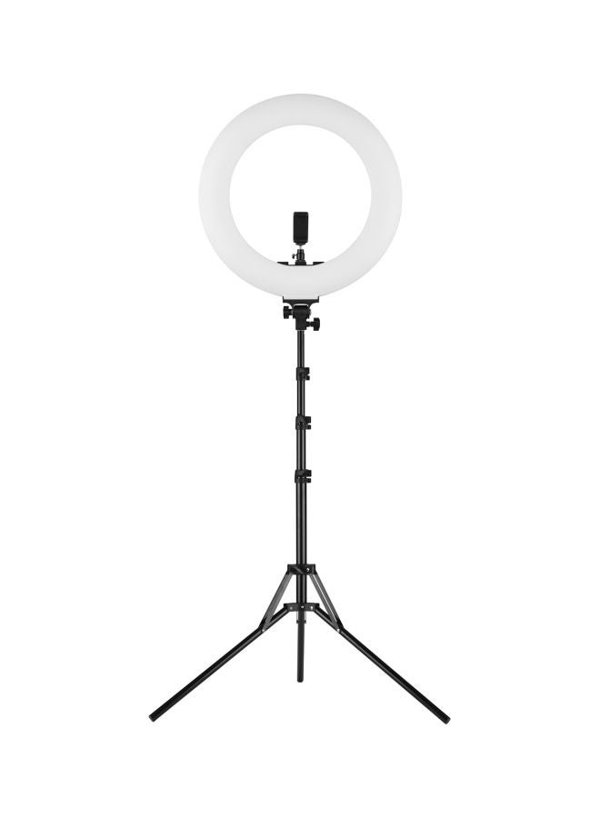 مصباح LED حلقي الشكل مع حامل للهاتف أسود - Image 1