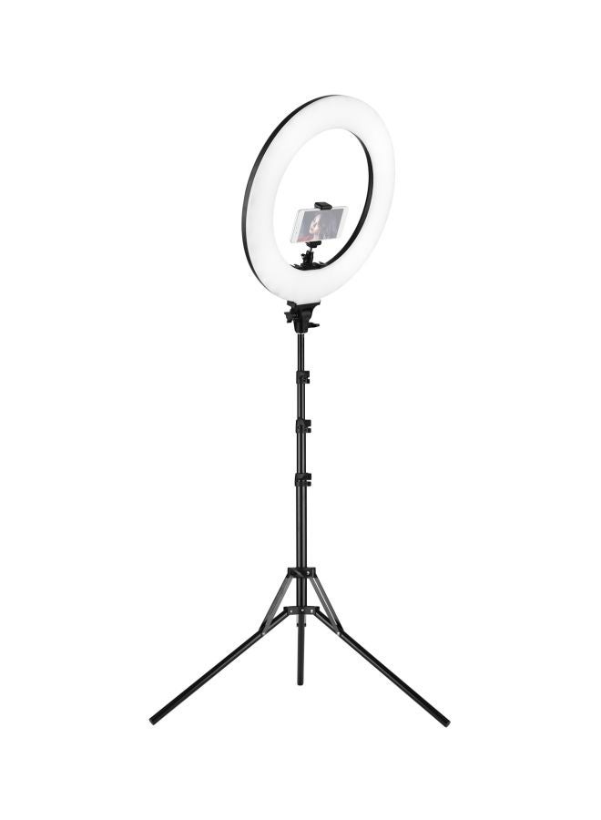 مصباح LED حلقي الشكل مع حامل للهاتف أسود - Image 2