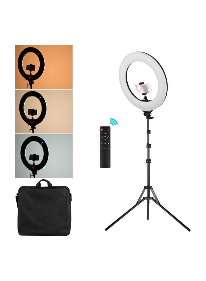 مصباح LED حلقي الشكل مع حامل للهاتف أسود - Image 4