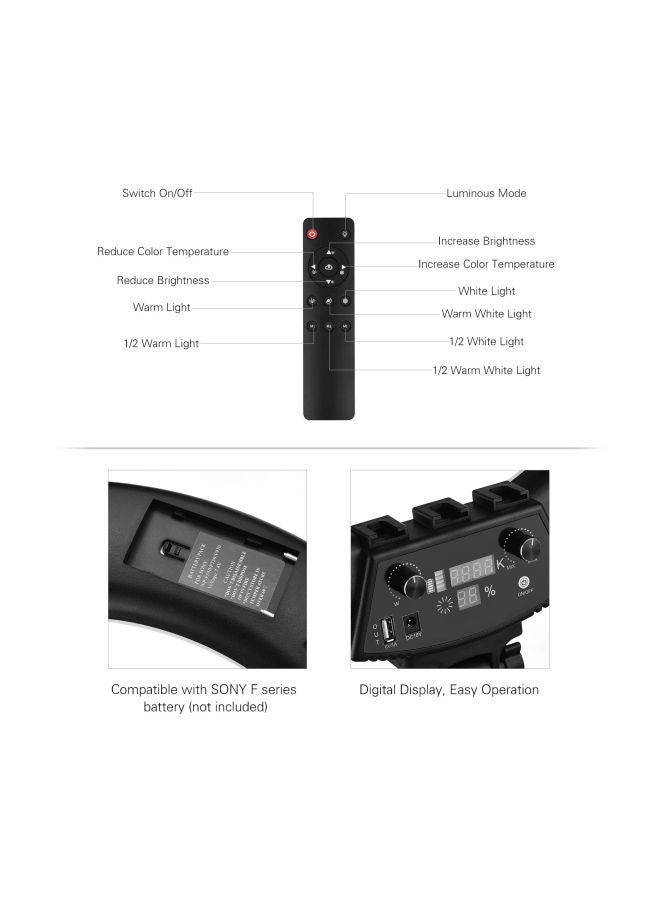 مصباح LED حلقي الشكل مع حامل للهاتف أسود - Image 5